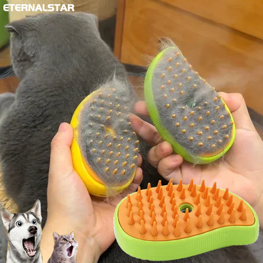 3-in-1 Electric Steam Pet Brush - Grooming, Shedding & Massage