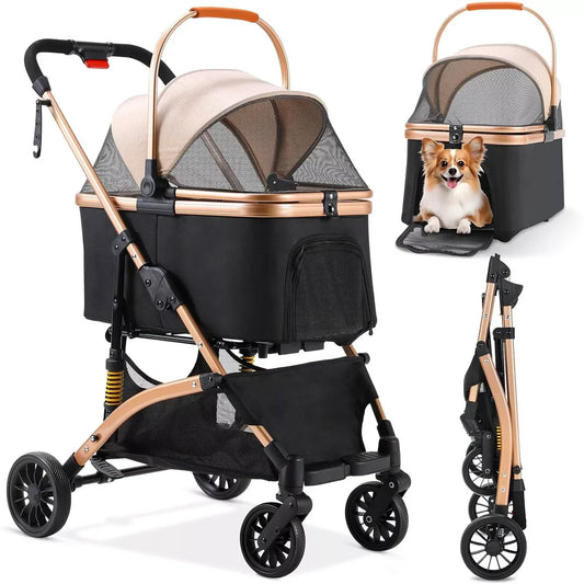 2-in-1 Dog Stroller - Foldable Pet Buggy with Storage Basket