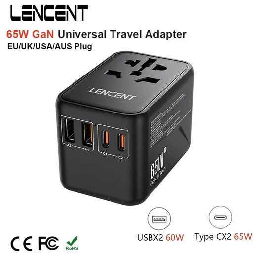 65W GaN Travel Adapter - Fast Charging with USB & Type-C